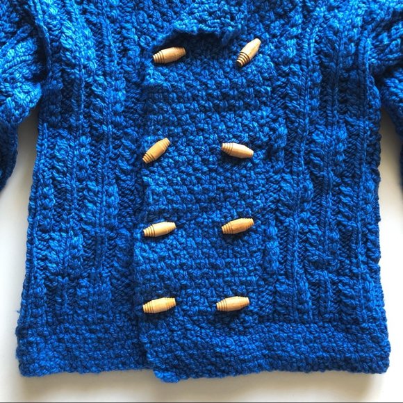 Vintage Handknit Sweater Jacket Cardigan Wood Btns - Picture 4 of 6